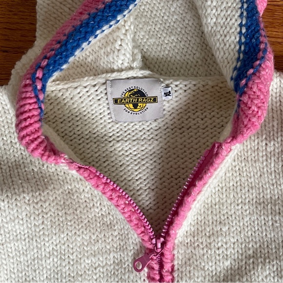 Earth Ragz Sweater Hand Knit Jacket Hoodie Girls XL Cutest Thing EVER!! PERFECT - Picture 3 of 6